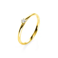 Solitär Ring Damenring 750 Gold Gelbgold mit Diamant Brillant 0,05 Ct 6er-Krappe