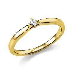 Solitär Ring Damenring 750 Gold Gelbgold mit Diamant Brillant 0,05 Ct 4er-Krappe