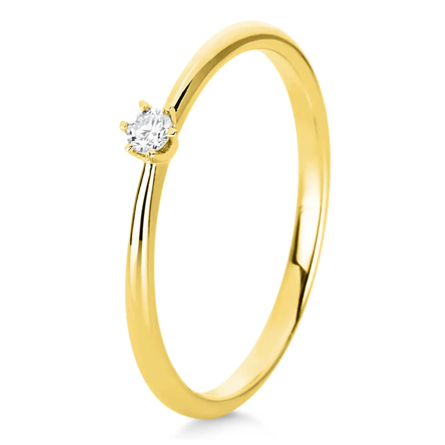 Solitär Ring Damenring 750 Gold Gelbgold mit Diamant Brillant 0,05 Ct 6er-Krappe