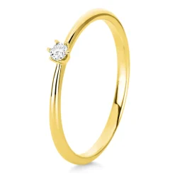 Solitär Ring Damenring 585 Gold Gelbgold mit Diamant Brillant 0,05 Ct 6er-Krappe