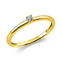 Solitär Ring Damenring 585 Gold Gelbgold mit Diamant Brillant 0,05 Ct 4er-Krappe