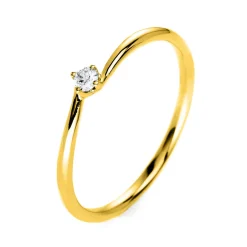 Solitär Ring Damenring 585 Gold Gelbgold mit Diamant Brillant 0,05 Ct 4er-Krappe