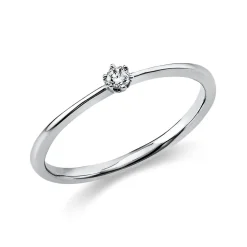 Solitär Ring Damenring 750 Gold Weißgold mit Diamant Brillant 0,05 Ct 6er-Krappe