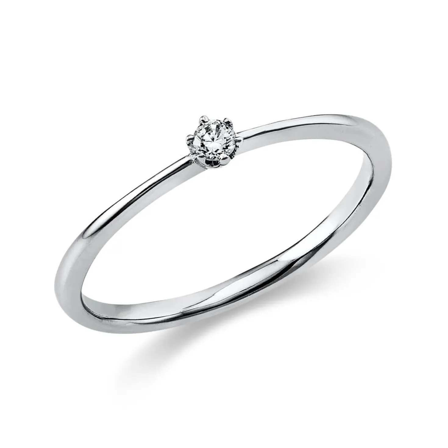 Solitär Ring Damenring 750 Gold Weißgold mit Diamant Brillant 0,05 Ct 6er-Krappe