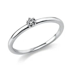 Solitär Ring Damenring 750 Gold Weißgold mit Diamant Brillant 0,05 Ct 6er-Krappe