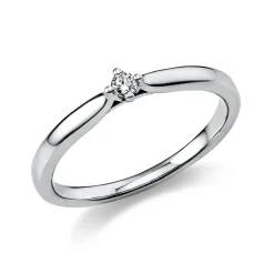 Solitär Ring Damenring 750 Gold Weißgold mit Diamant Brillant 0,05 Ct 4er-Krappe