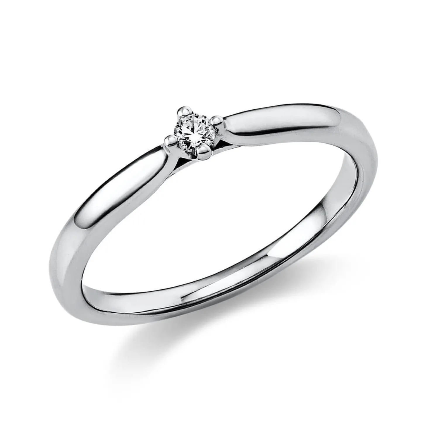 Solitär Ring Damenring 750 Gold Weißgold mit Diamant Brillant 0,05 Ct 4er-Krappe