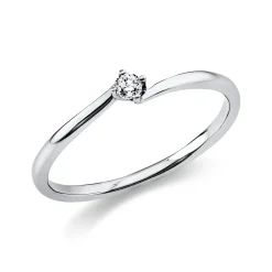 Solitär Ring Damenring 750 Gold Weißgold mit Diamant Brillant 0,05 Ct 4er-Krappe