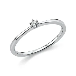 Solitär Ring Damenring 750 Gold Weißgold mit Diamant Brillant 0,05 Ct 6er-Krappe