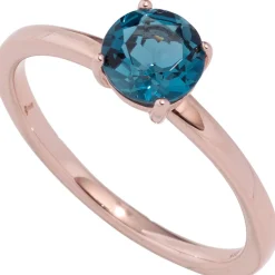Solitär Ring Damenring mit Blautopas Topas London blue, 585 Gold Rotgold, Damen