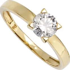 Solitär Ring Damenring mit Zirkonia 333 Gold Gelbgold Fingerschmuck