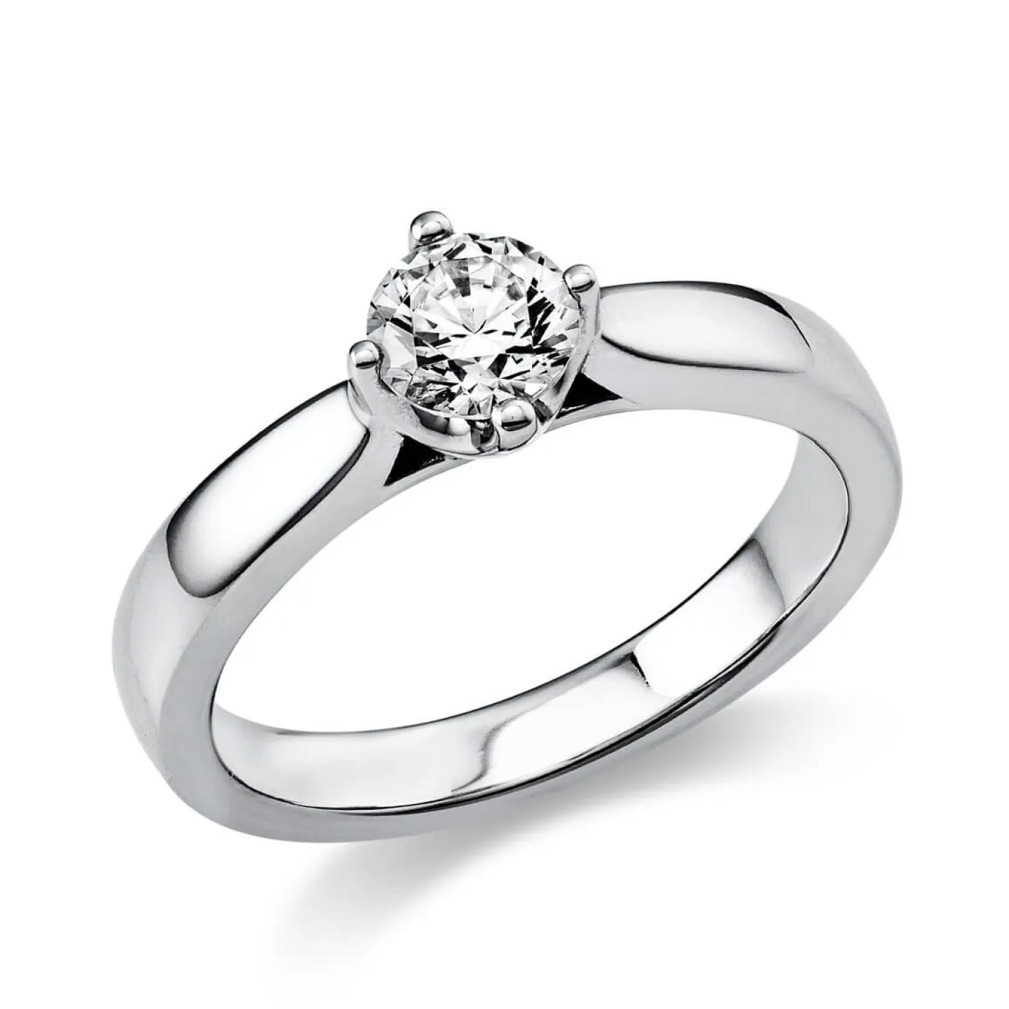 Solitär Ring Damenring 950 Platin Diamant Brillant 0,40 Ct. 4er-Krappe B: 2,6mm