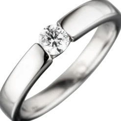Solitär Ring Damenring weiße Zirkonia 925 Sterlingsilber rhodiniert, Silberring