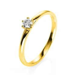 Solitär Ring 585 Gold Gelbgold Brillant 0,15 Ct H: 10,5mm, B: 10,6mm, S: 2,8mm