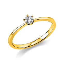 Solitär Ring 585 Gold Gelbgold Diamant Brillant 0,15 Ct 6er-Krappe B: 2,1mm