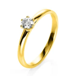 Solitär Ring 585 Gold Gelbgold Diamant Brillant 0,25 Ct 6er-Krappe B: 1,7mm