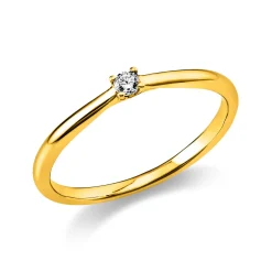 Solitär Ring 585 Gold Gelbgold Diamant Brillant 0,05 Ct 4er-Krappe B: 1,7mm