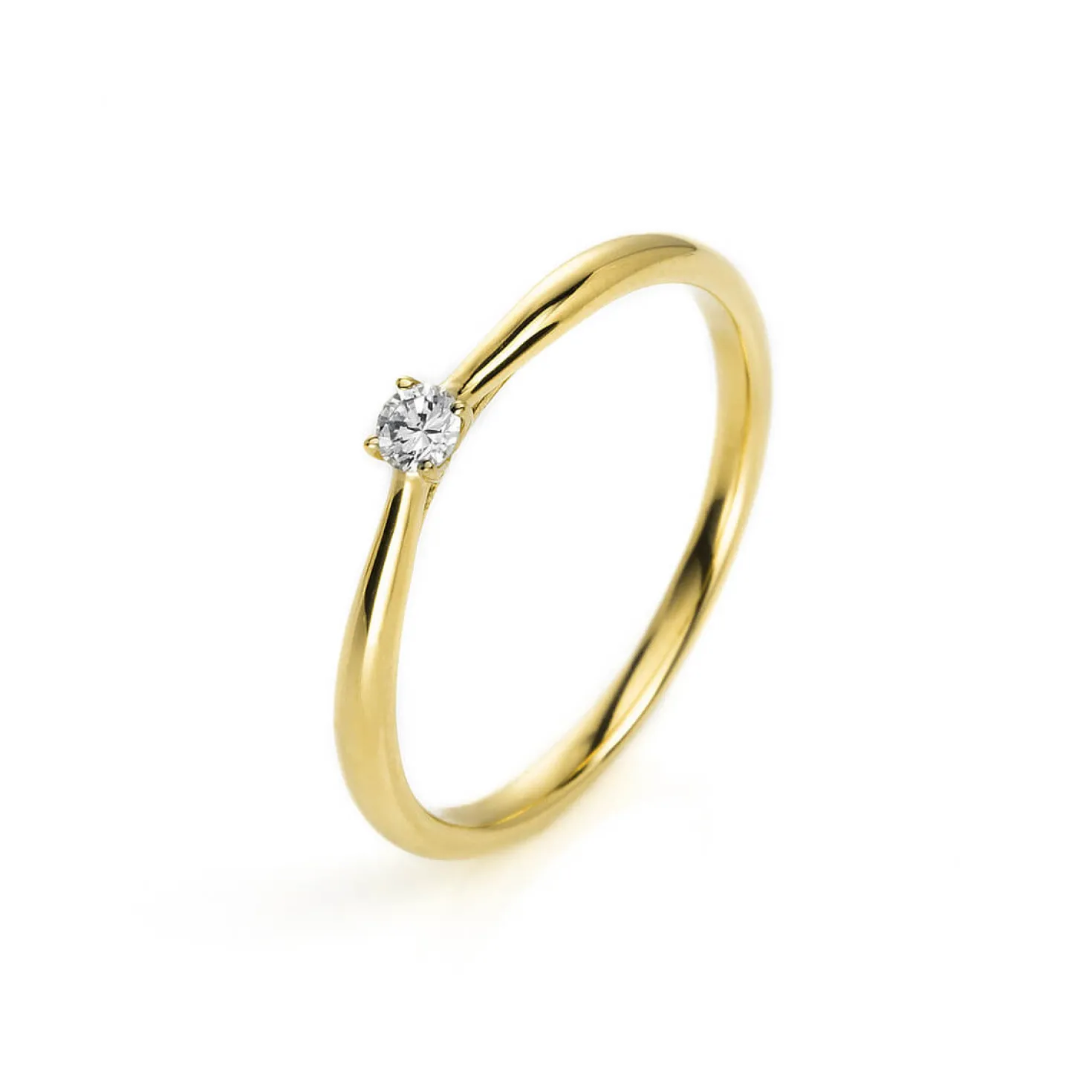 Solitär Ring 585 Gold Gelbgold Diamant Brillant 0,05 Ct 4er-Krappe B: 1,7mm
