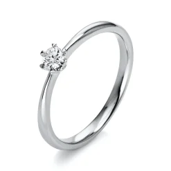 Solitär Ring 585 Gold Weißgold Diamant Brillant 0,15 Ct 6er-Krappe B: 2,1mm