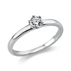 Solitär Ring 585 Gold Weißgold Diamant Brillant 0,25 Ct 6er-Krappe B: 1,7mm