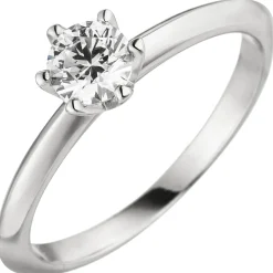 Solitär Ring 585 Gold Weißgold mit Diamant Brillant 0,50 ct. W-SI 6er-Krappe