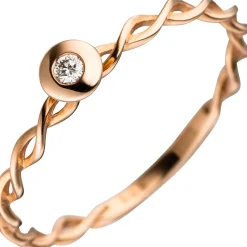 Solitär Ring mit Diamant 0.03Ct Brillant 585 Gold Rotgold gedreht
