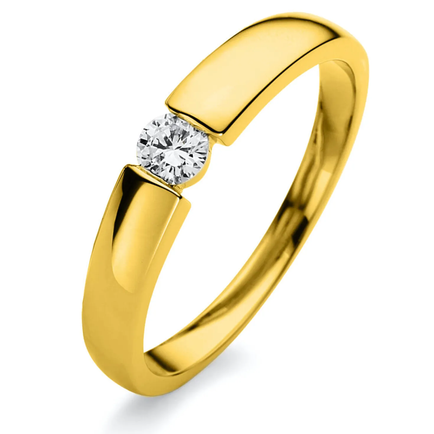 Solitär Ring Spannring aus 750 Gold Gelbgold mit Diamant Brillant 0,15 Ct.