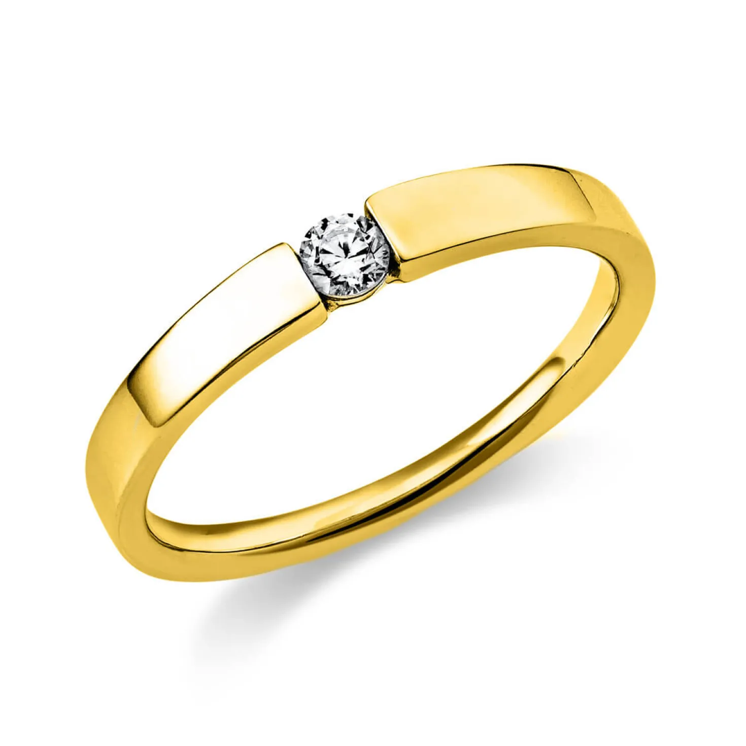 Solitär Ring Spannring aus 585 Gold Gelbgold mit Diamant Brillant 0,10 Ct.