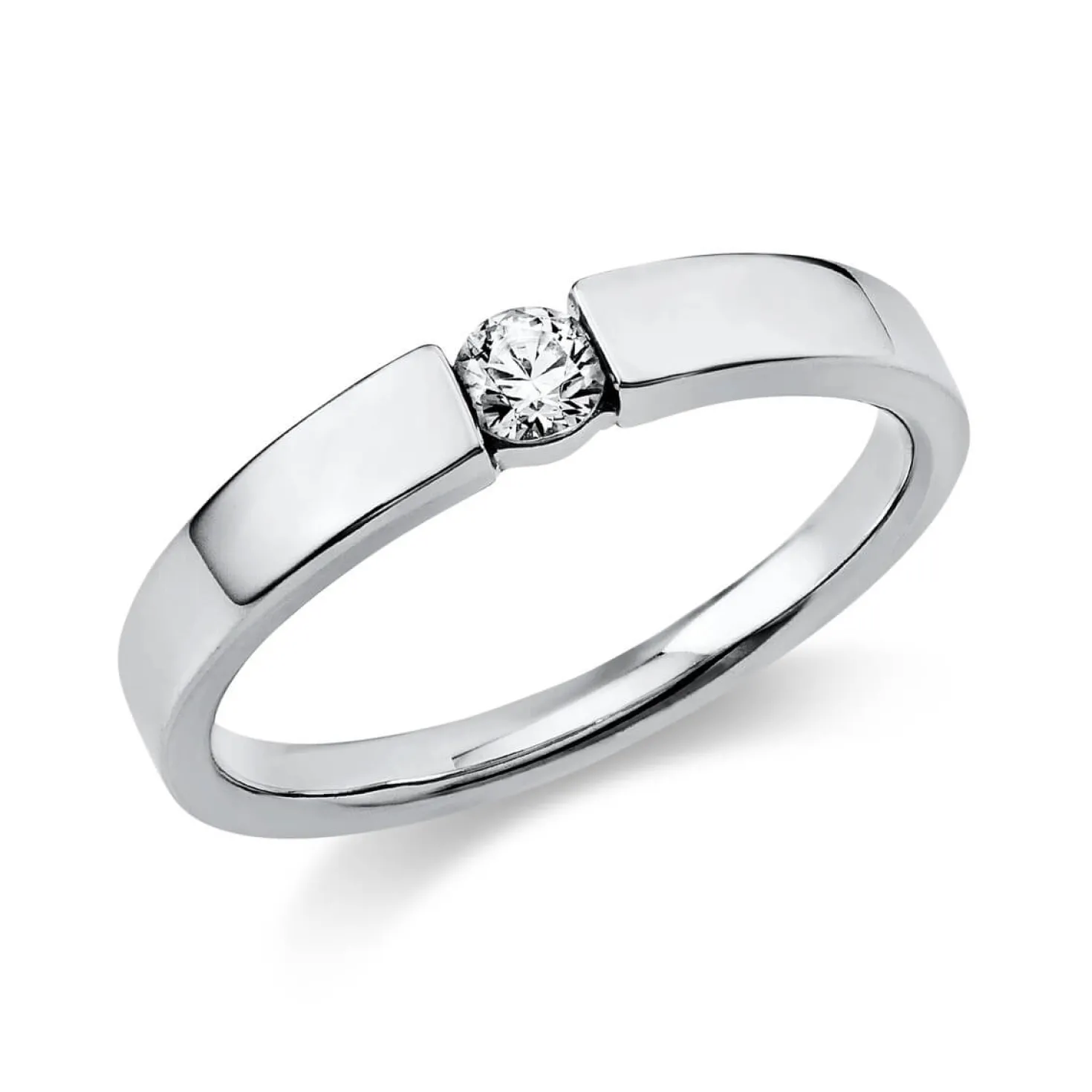 Solitär Ring Spannring aus 750 Gold Weißgold mit Diamant Brillant 0,15 Ct.
