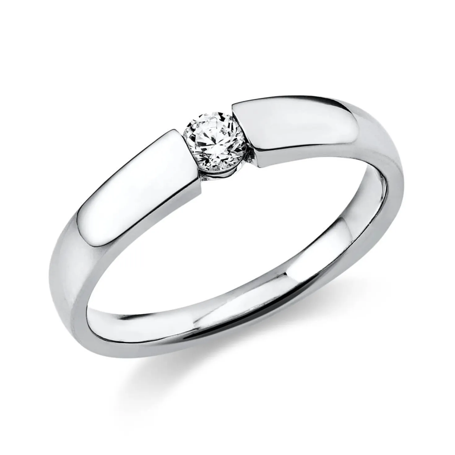 Solitär Ring Spannring aus 750 Gold Weißgold mit Diamant Brillant 0,15 Ct.