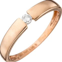 Solitär Ring Spannring mit Diamant 0.08Ct Brillant 585 Gold Rotgold Diamantring