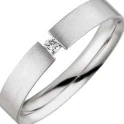 Solitär Ring Spannring 925 Silber Diamant Brillant 0,04 Ct W/P1 mattiert