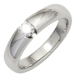Solitär Spannring Ring mit Brillant Diamant 0,20 Ct 585 Gold Weißgold