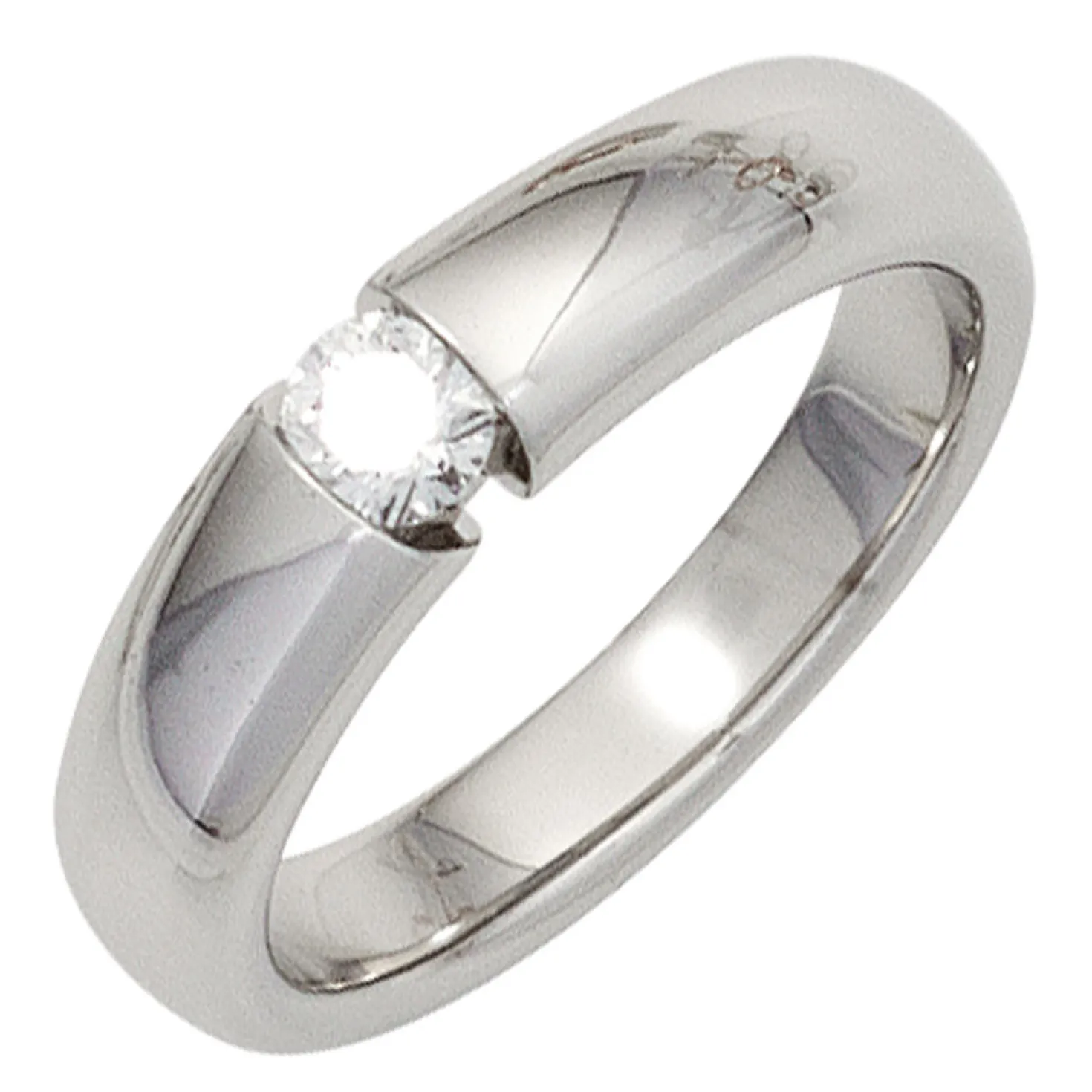 Solitär Spannring Ring mit Brillant Diamant 0,20 Ct 585 Gold Weißgold
