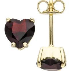 Stecker Ohrstecker Herz mit Granate, 333 Gold Gelbgold Echtgold, Damen