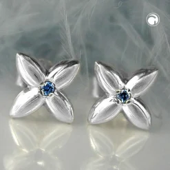 Stecker Ohrstecker kleine Blüte, Spinell hellblau, 925 Silber, Damen