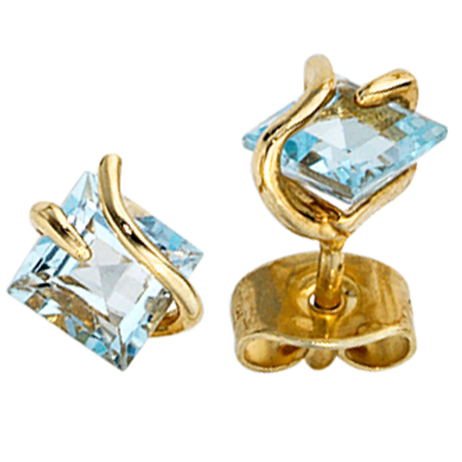 Stecker Ohrstecker mit Topas blau, 375 Gold Gelbgold, edel, für Damen