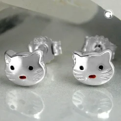 Stecker Ohrstecker Ohrschmuck, Katzen Katzenkopf, 925 Sterlingsilber