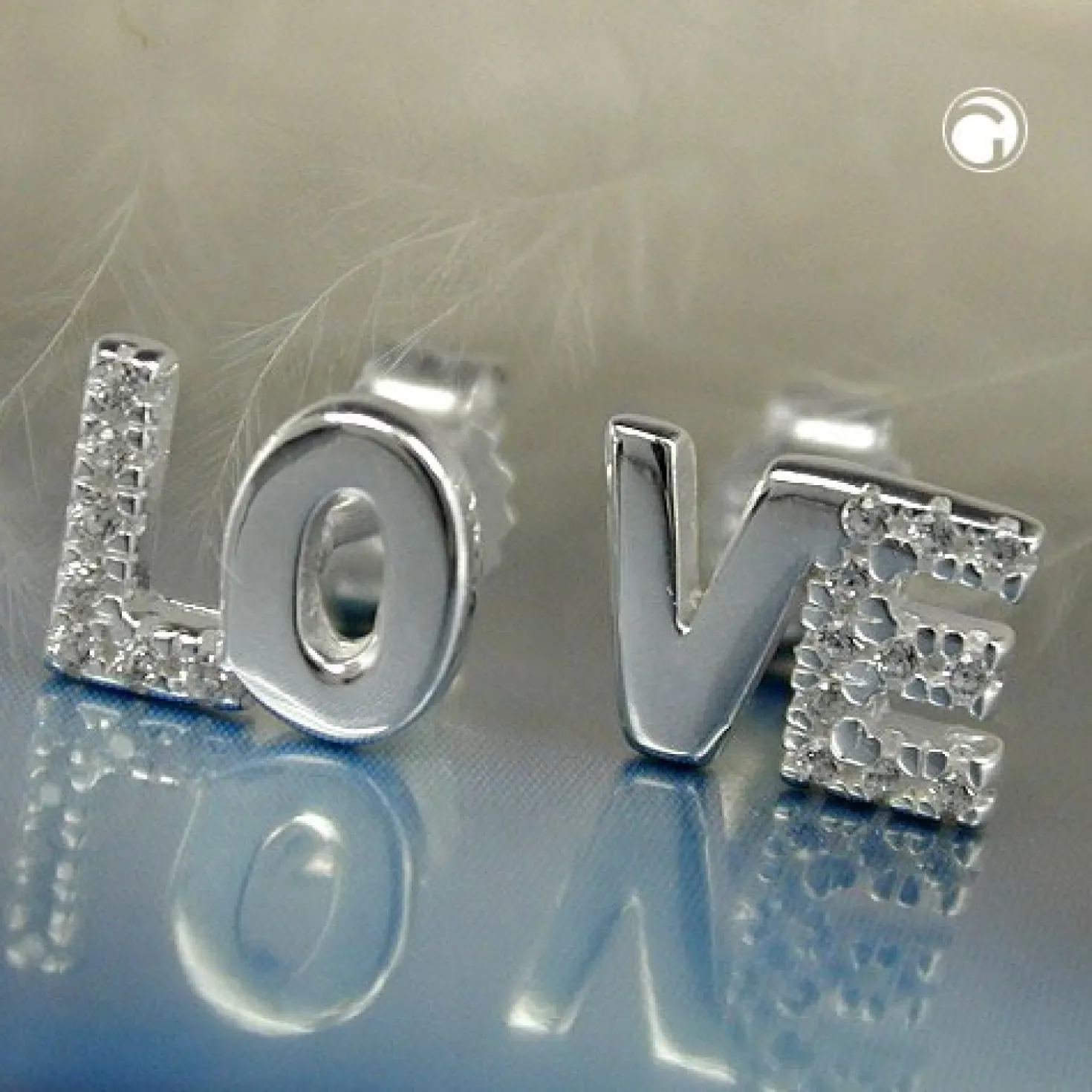 Stecker Ohrstecker Ohrschmuck mit Zirkonia, LOVE, 925 Silber, Damen