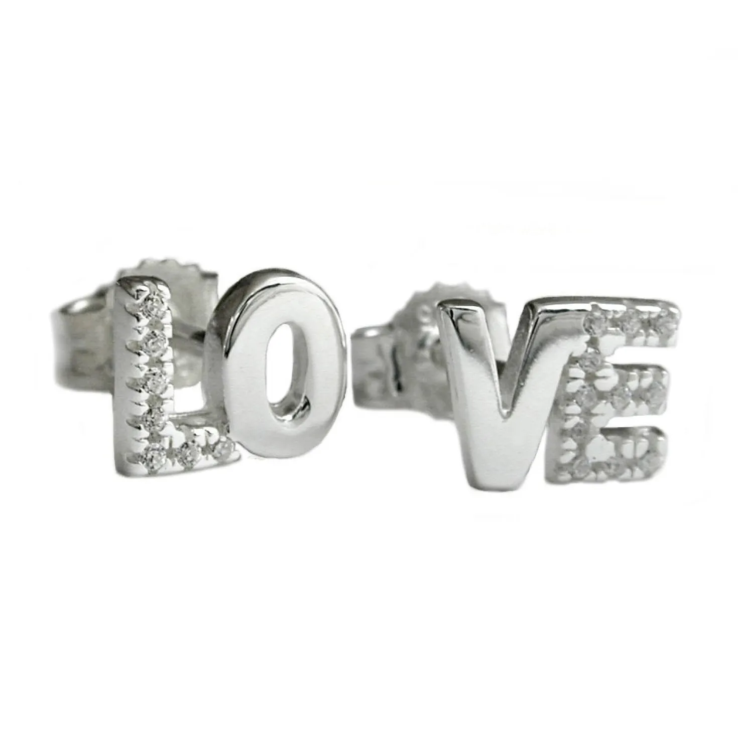 Stecker Ohrstecker Ohrschmuck mit Zirkonia, LOVE, 925 Silber, Damen