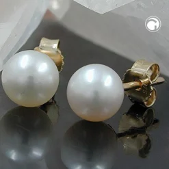 Stecker Ohrstecker Ohrschmuck, Süßwasserperle Perle, 375 Gold Gelbgold