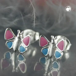 Stecker Ohrstecker, Schmetterling, pink blau, 925 Silber für Kinder