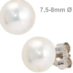 Stecker Ohrstecker, Süßwasser-Perle weiß, 925 Silber