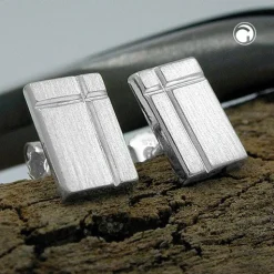 Stecker Ohrstecker, Viereck mit Kreuz versetzt, matt, 925 Silber, Damen