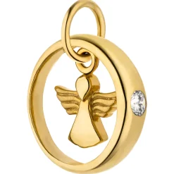 Taufring Anhänger Engel aus 333 Gold Gelbgold mattiert mit Zirkonia Ø 11,3mm