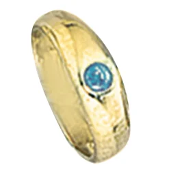 Taufring mit blauem Safir glänzend aus 333 Gold Gelbgold für Kinder