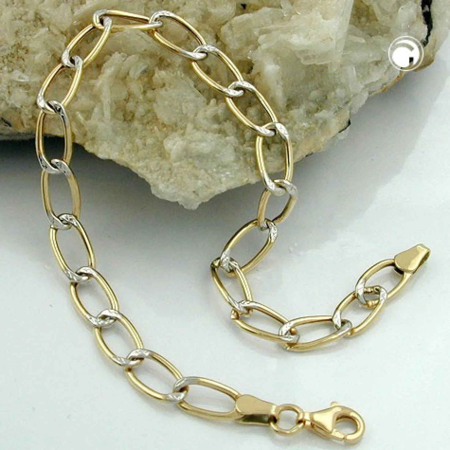 Weitpanzer Armband aus 375 Gold, Gelbgold & Weißgold, bicolor, 19cm