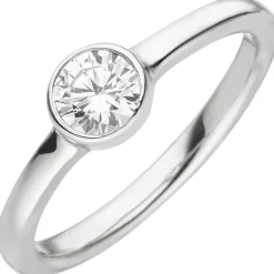 Zeitloser Solitär Ring aus 925 Silber rhodiniert mit Zirkonia Fingerring Damen
