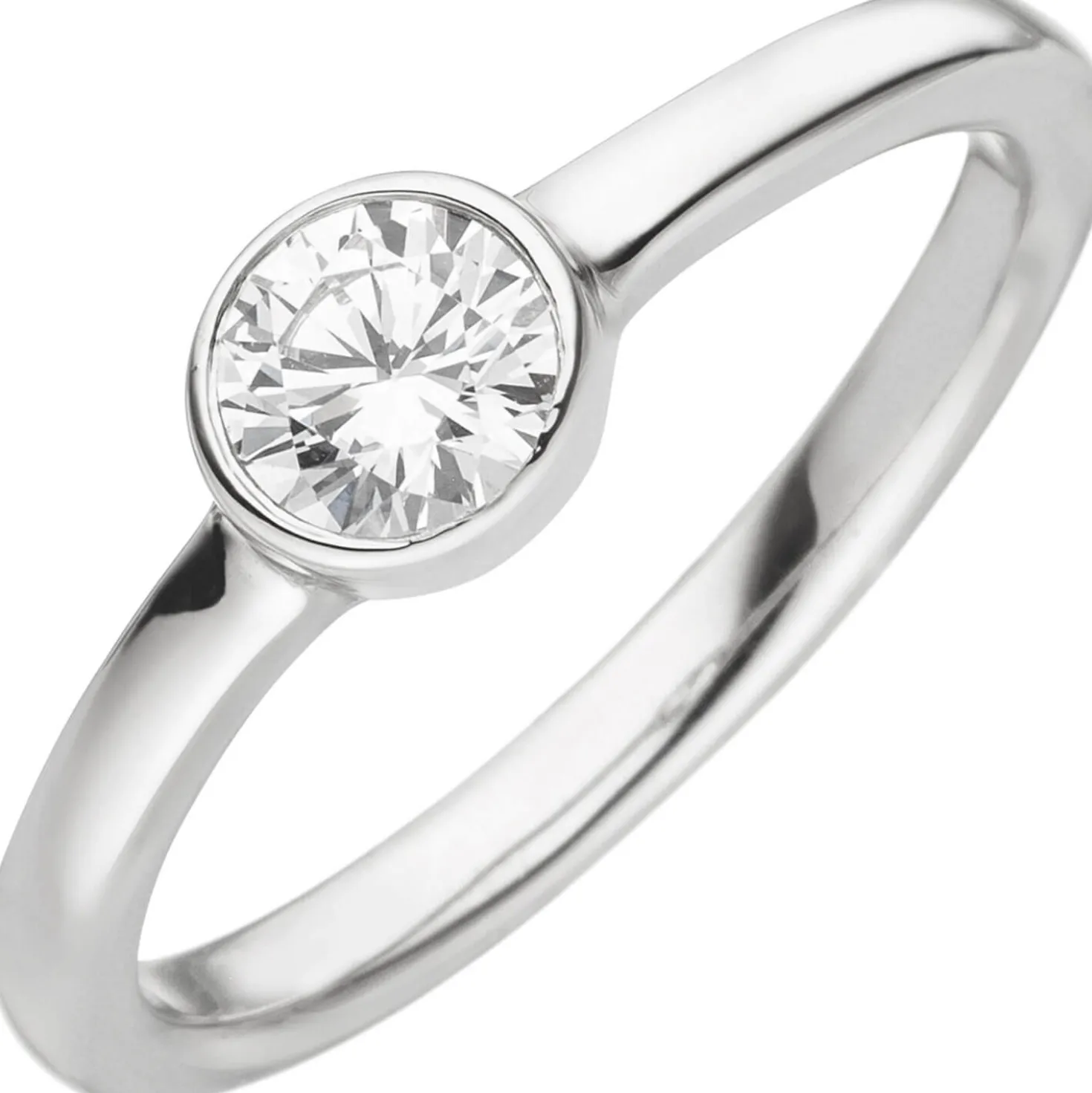 Zeitloser Solitär Ring aus 925 Silber rhodiniert mit Zirkonia Fingerring Damen
