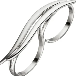 Zweifingerring Ring Damenring aus echtem 925 Sterling Silber teilmattiert